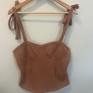 Free People Brown Ribbed Floral Bustier Tank Top
